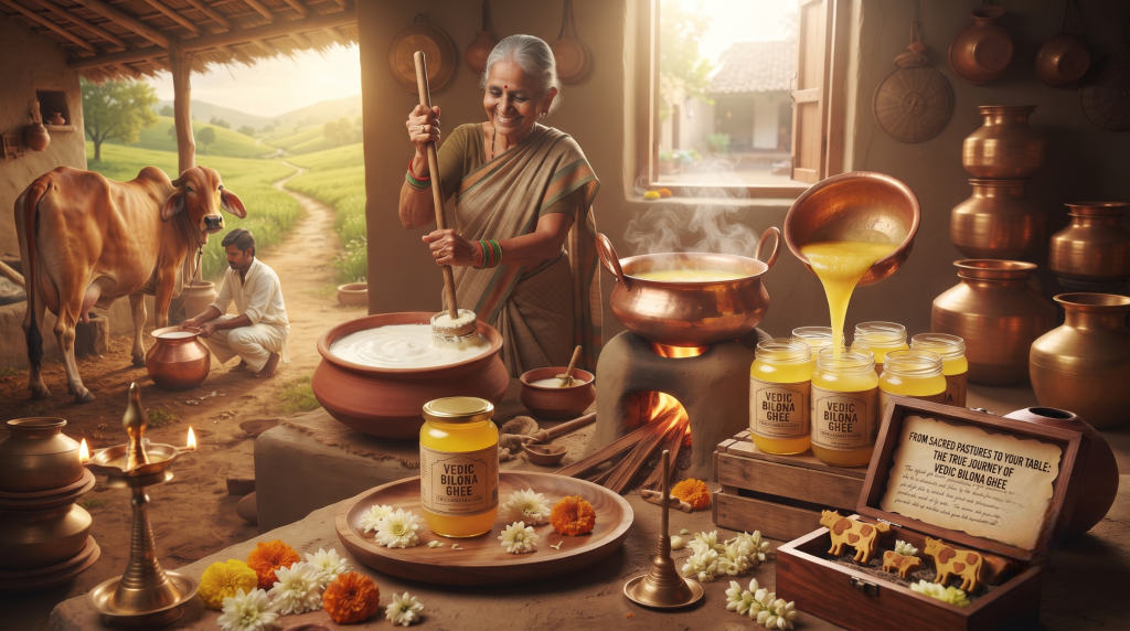 Vedic Bilona ghee hand-churned using the mathani method